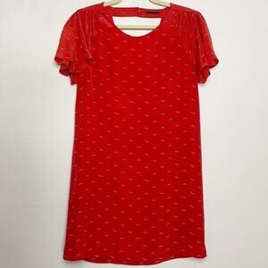 Ikks Red Mini Dress with Tiny White Wave Print